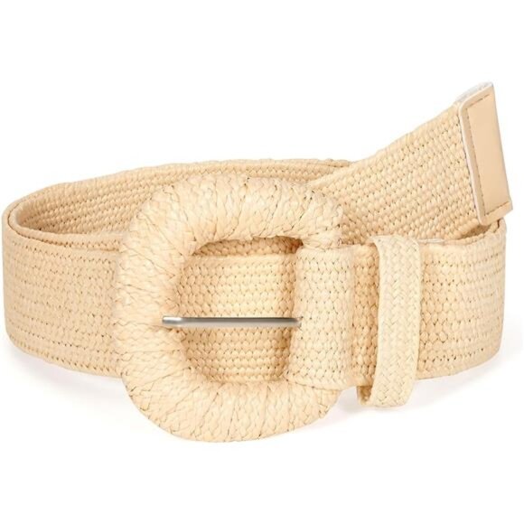 Accessories - Straw Woven Elastic Belt for Women Beige